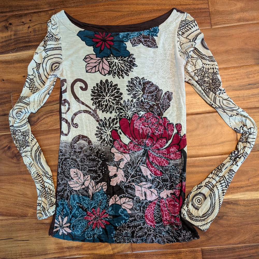Desigual Brown Top with Multicolor Tag